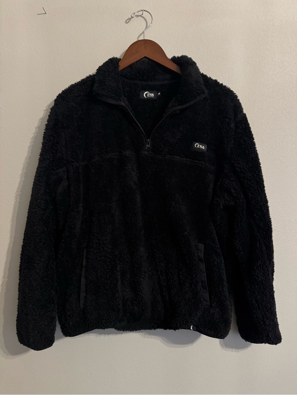 ZYIA Active Black Sherpa Teddy Fleece Quarter Zip Pullover Jacket M